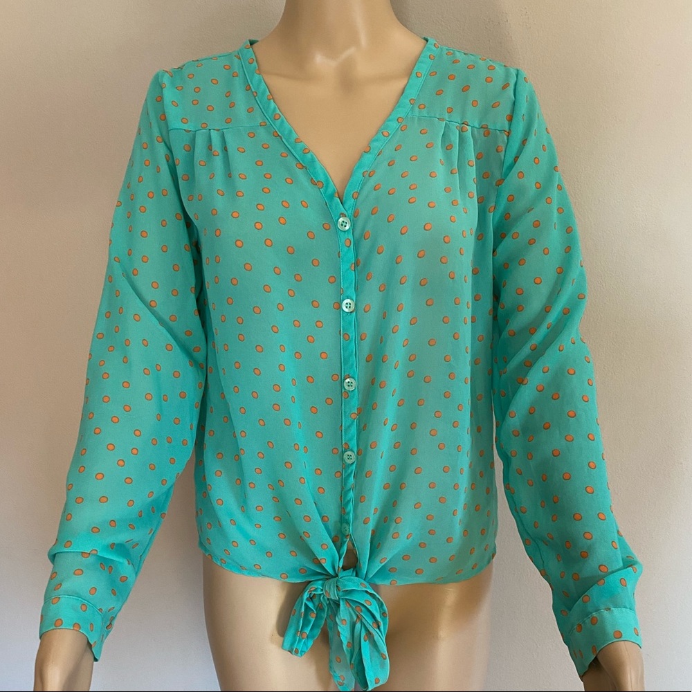 Anthropologie Pearl semi-sheer dotted tie-blouse